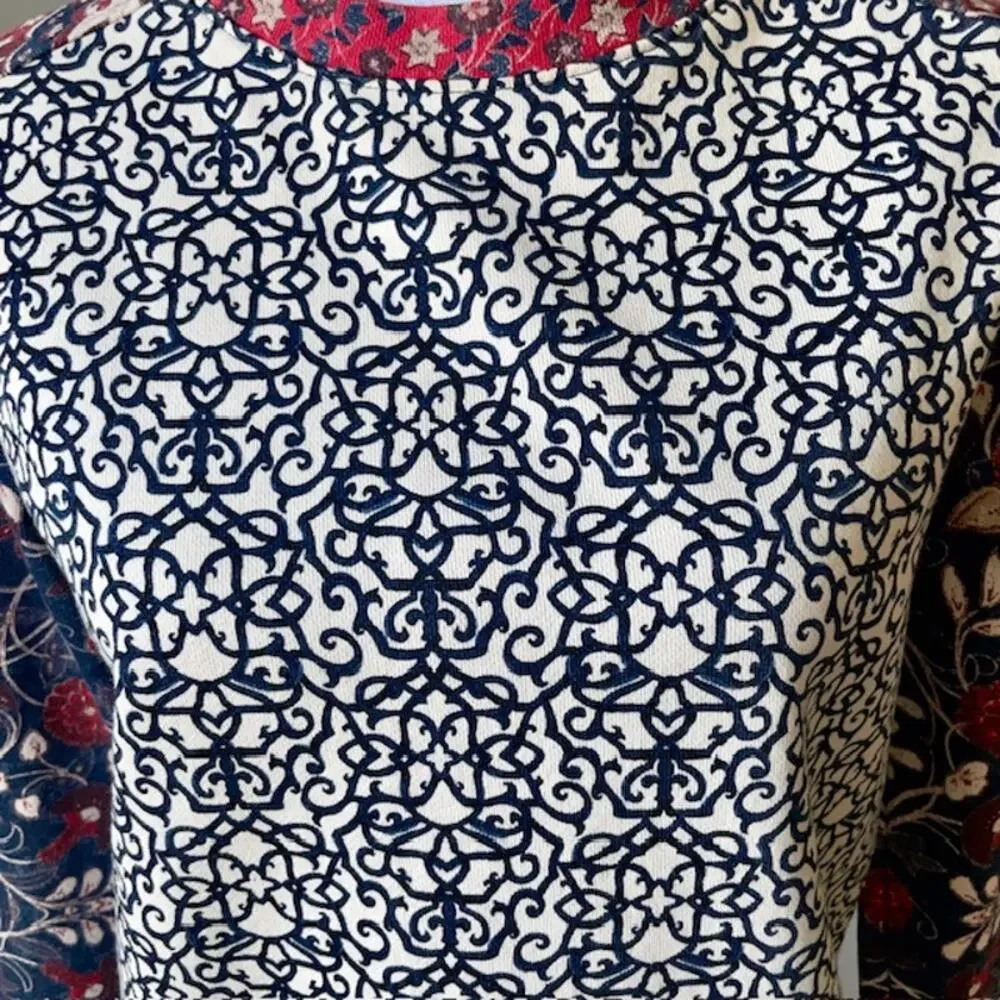 Tory Burch Mixed Print Sweatshirt Small Boho Medallion French Terry Top